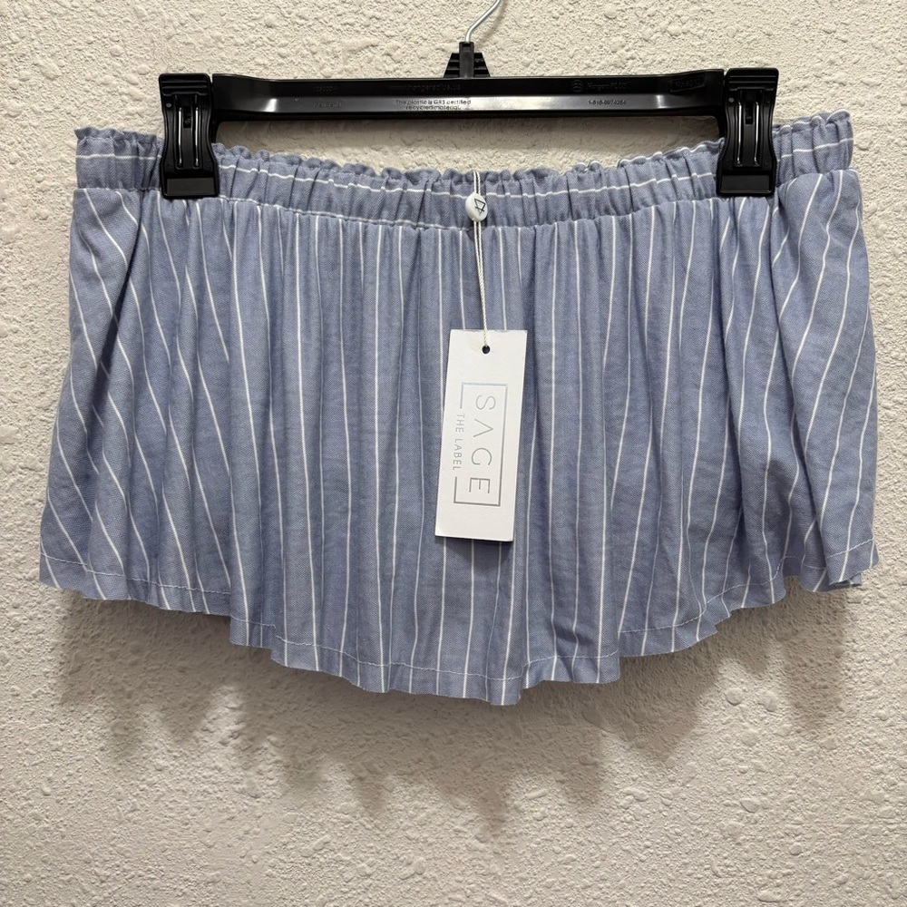 SAGE the Label Blue and White Pin Stripe Strapless Crop Top NWT Large